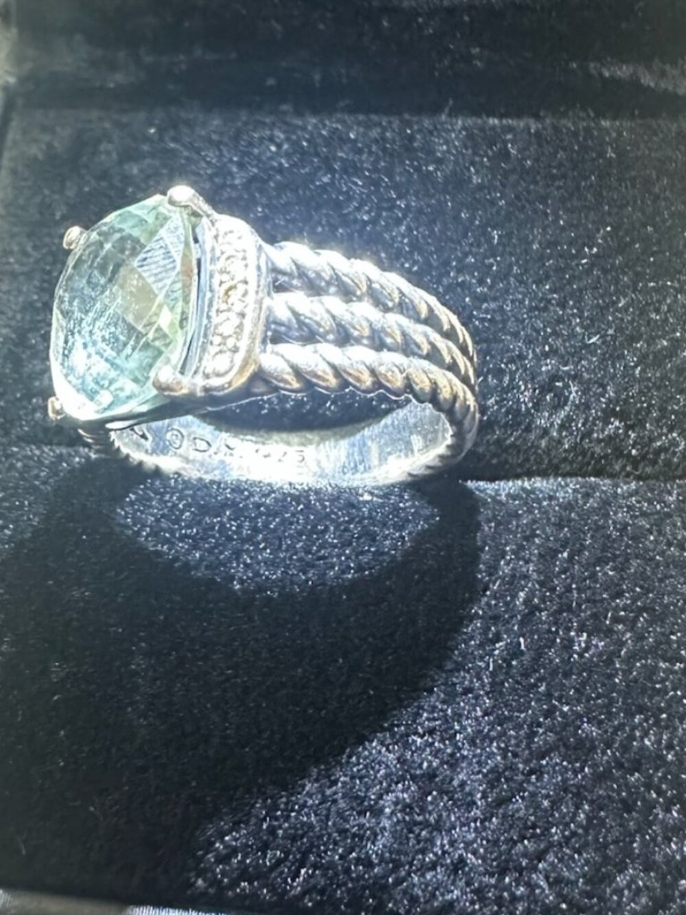 David Yurman Green Amethyst and Diamond Petite Wheaton Ring